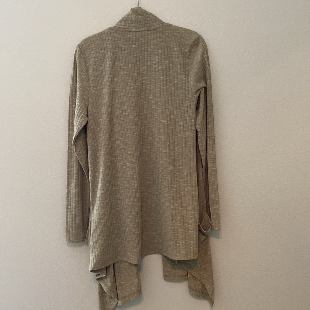 Lisa Rinna Long Sleeve Lightweight Green Heathered Open Cardigan with Pockets - Picture 7 of 11